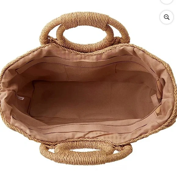 Straw Purse Elegant Tan Woven Handbag - Picture 2 of 2